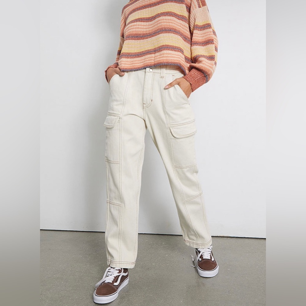 PacSun Elastic Waist Cargo Pants in Bone, Small